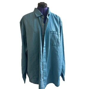 Tommy Bahama Mens Mambo Teal Long Sleeve Tahitian Twill Camp Shirt Relaxed 2XLT